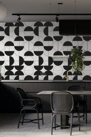 N418 Black And White Geometric Retro Living Room Wallpaper