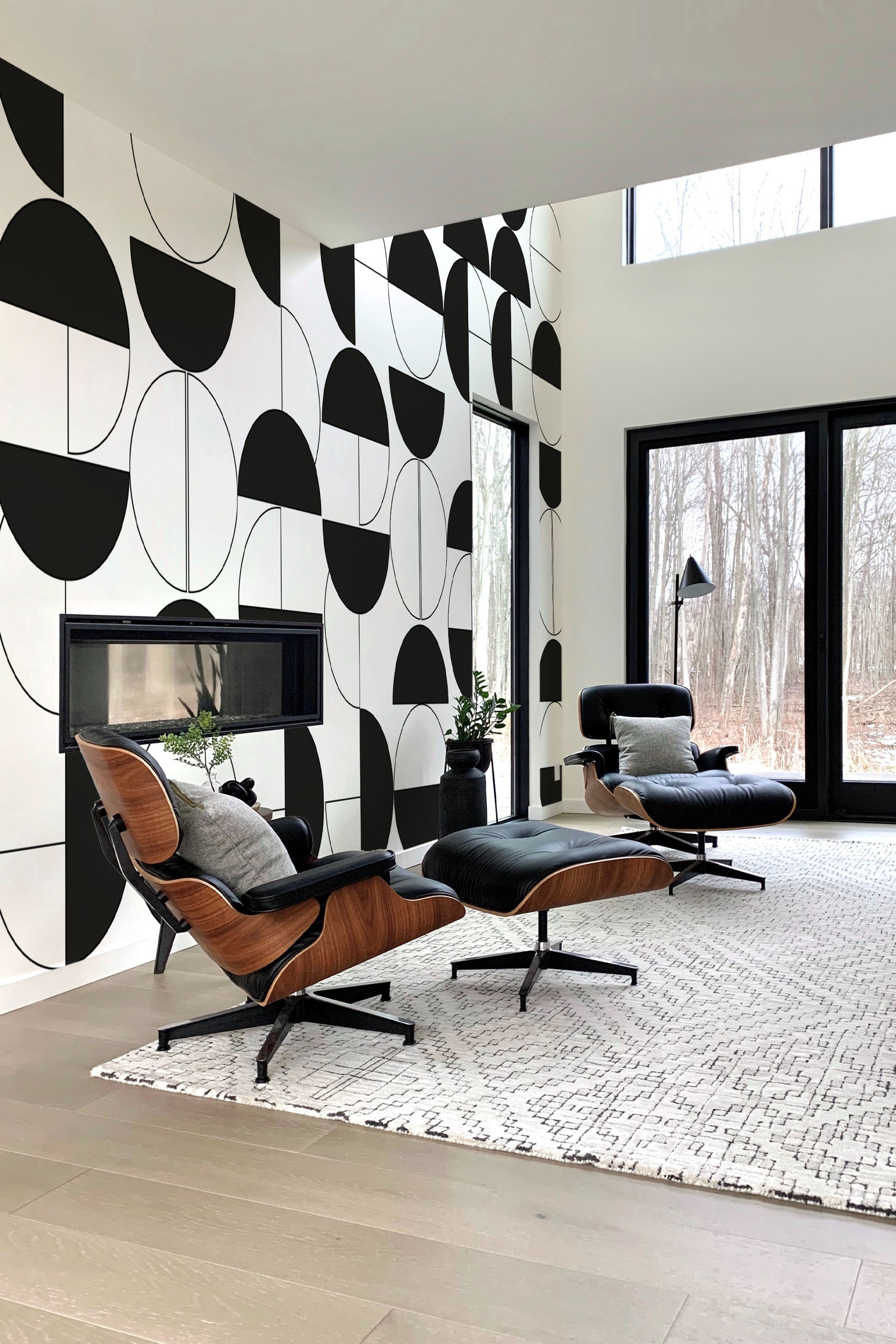N418 Black And White Geometric Retro Living Room Wallpaper