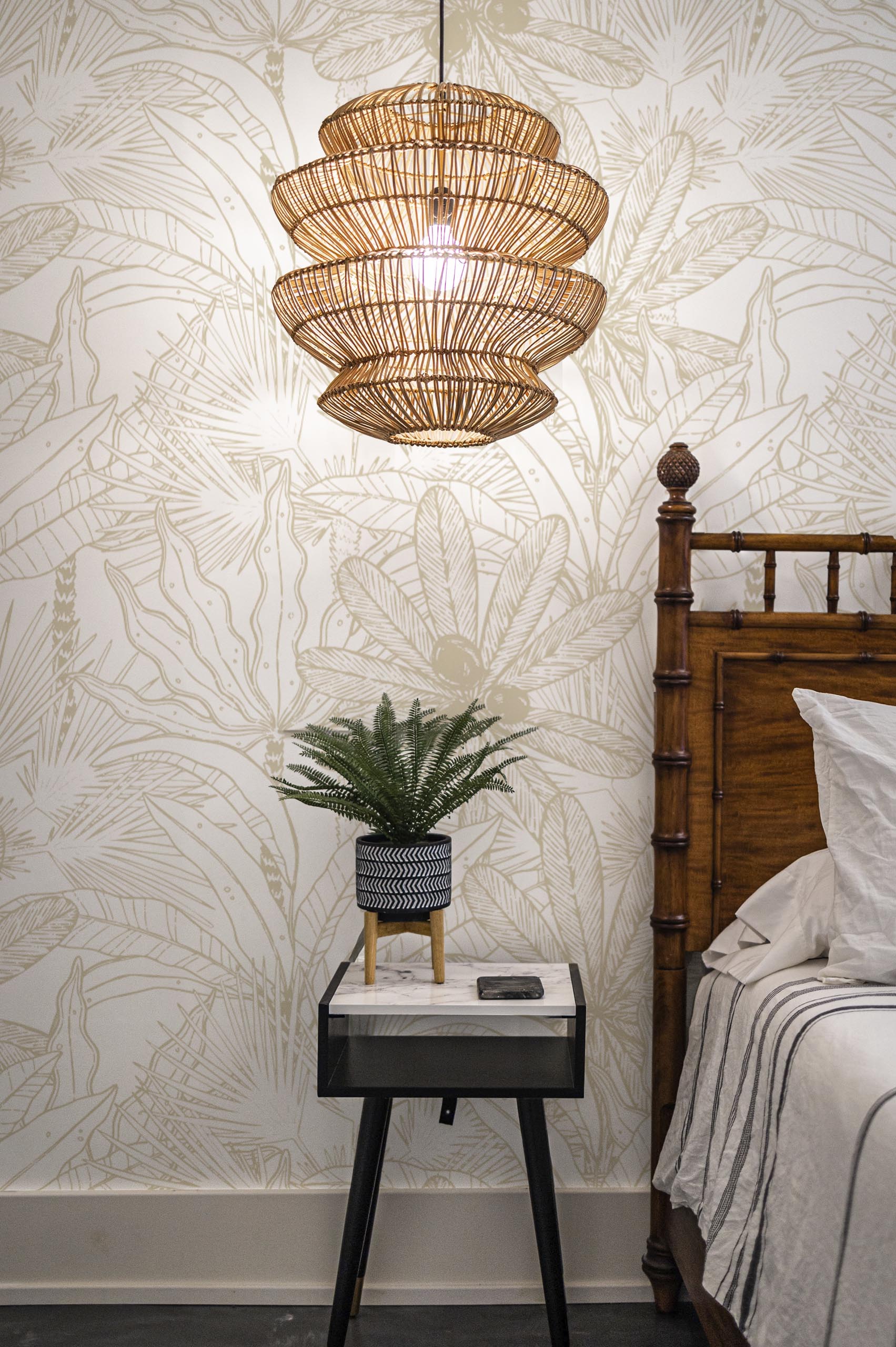 N432 Beige Tropical Vegetation Bedroom Wallpaper N432 Beige Tropical Vegetation Bedroom Wallpaper
