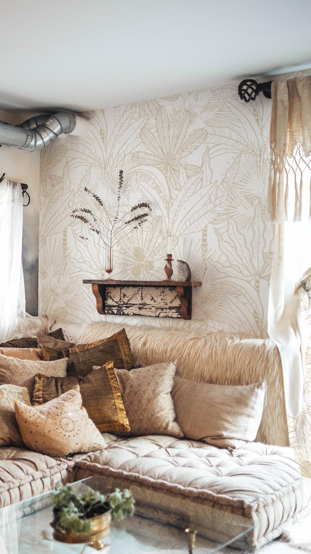 N432 Tropical Vegetation Wallpaper Beige Living Room N432 Tropical Vegetation Wallpaper Beige Living Room