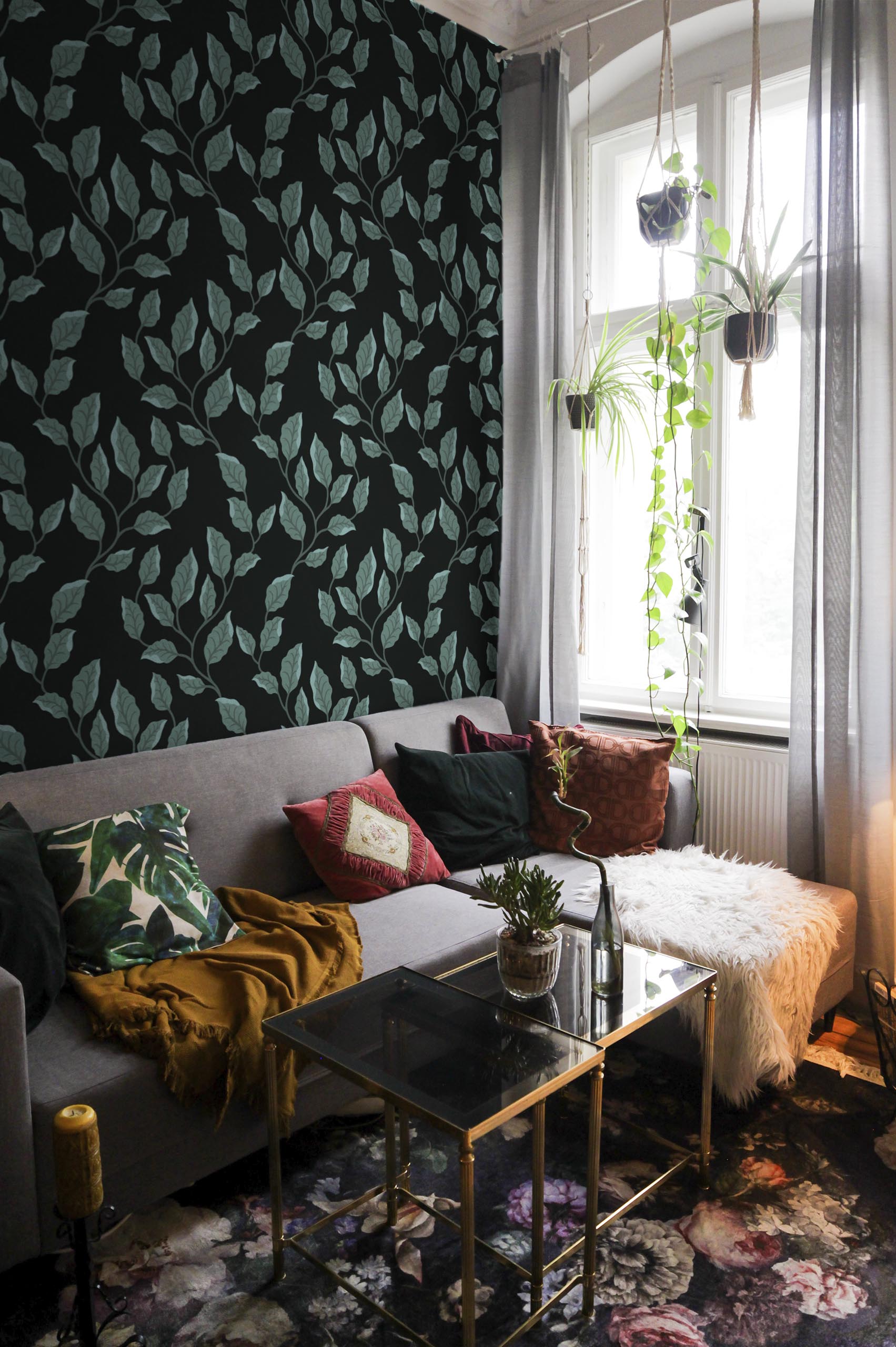 n433 vert fonce salon salon vert foncé papier peint charme du lierre végétal tendance