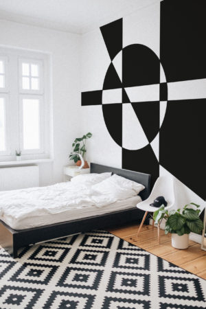 Geometric Composition Wallpaper N419 Black and White Bedroom