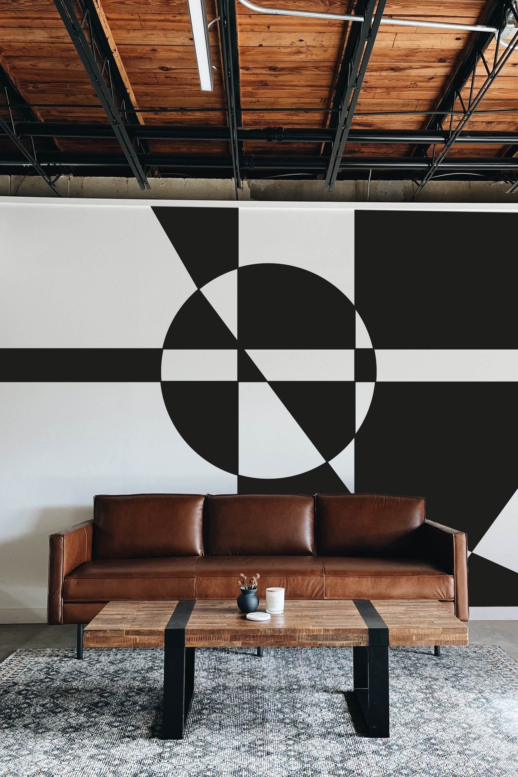 Geometric Composition Wallpaper N419 Black and White Living Room 2 Geometric Composition Wallpaper N419 Black and White Living Room 2