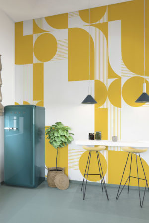 Geometric Wave Panoramic Wallpaper N420 Yellow Kitchen