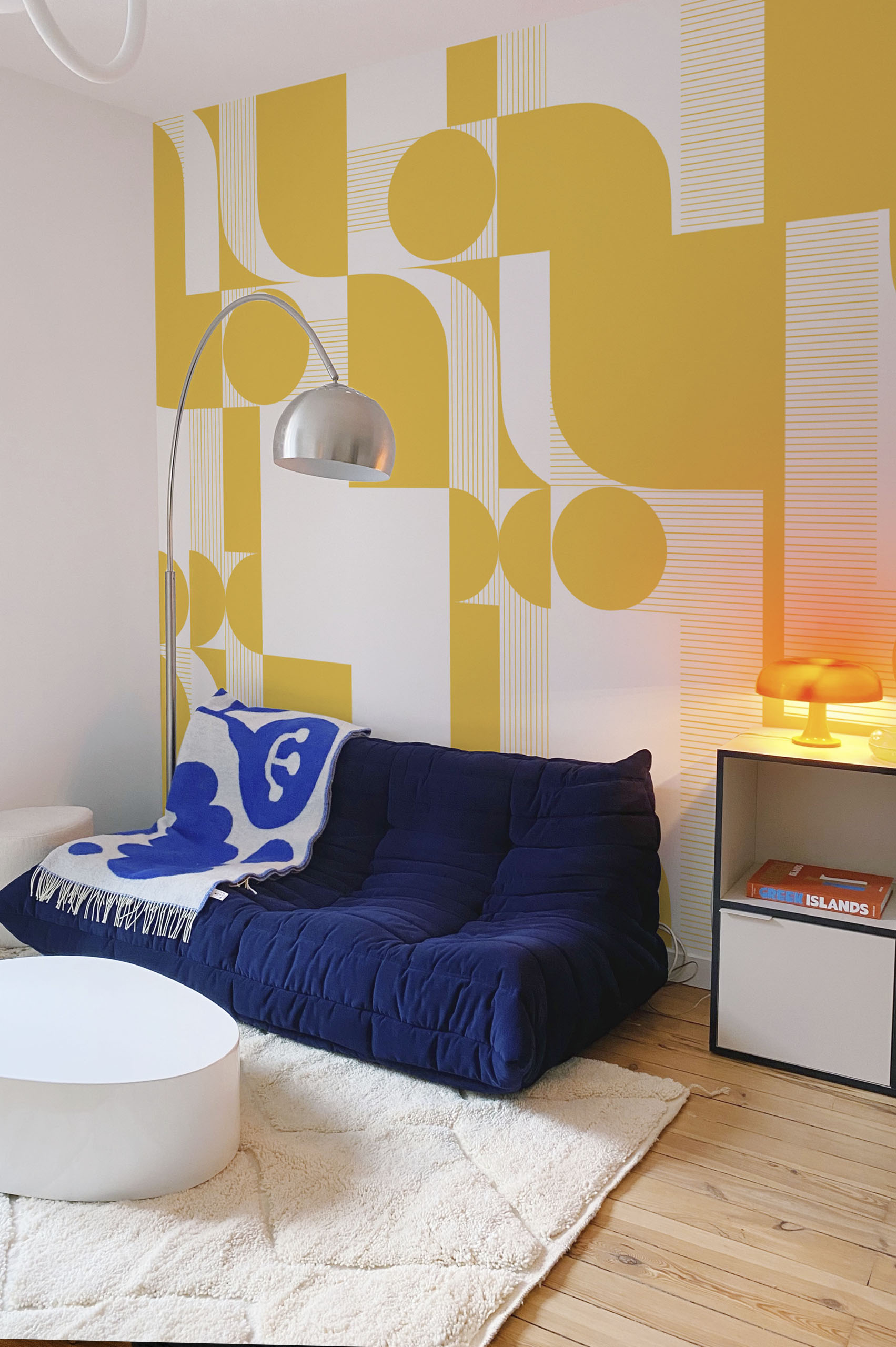 Geometric Wave Panoramic Wallpaper N420 Yellow Living Room Geometric Wave Panoramic Wallpaper N420 Yellow Living Room