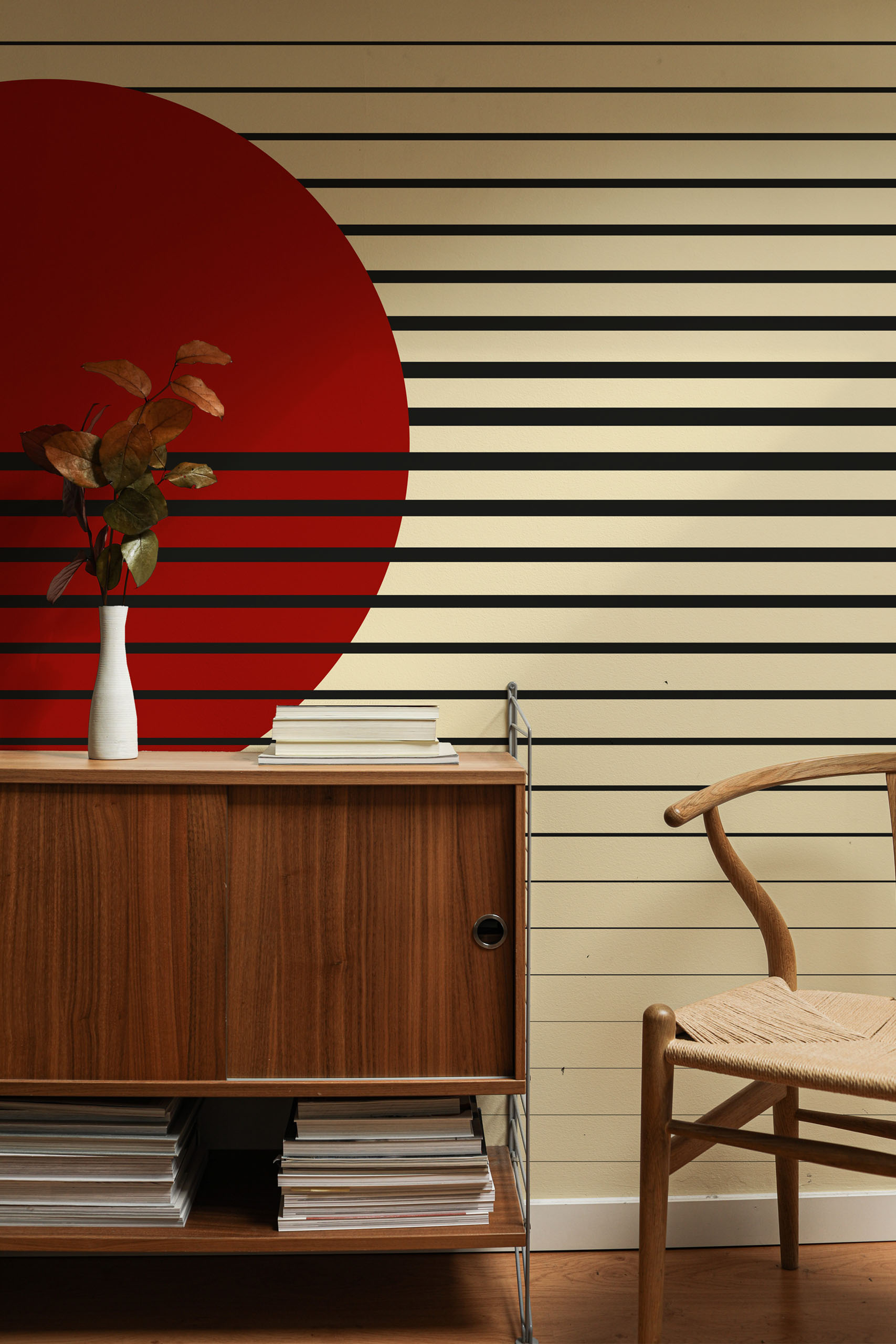 N422 Japanese Geometric Elegance Panoramic Living Room Wallpaper