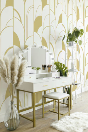 chambre doré papier peint géométrique demi arche art déco panoramique