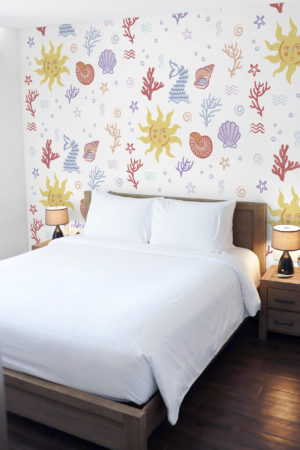 room multicolor wallpaper shells and crustaceans sea urban pop