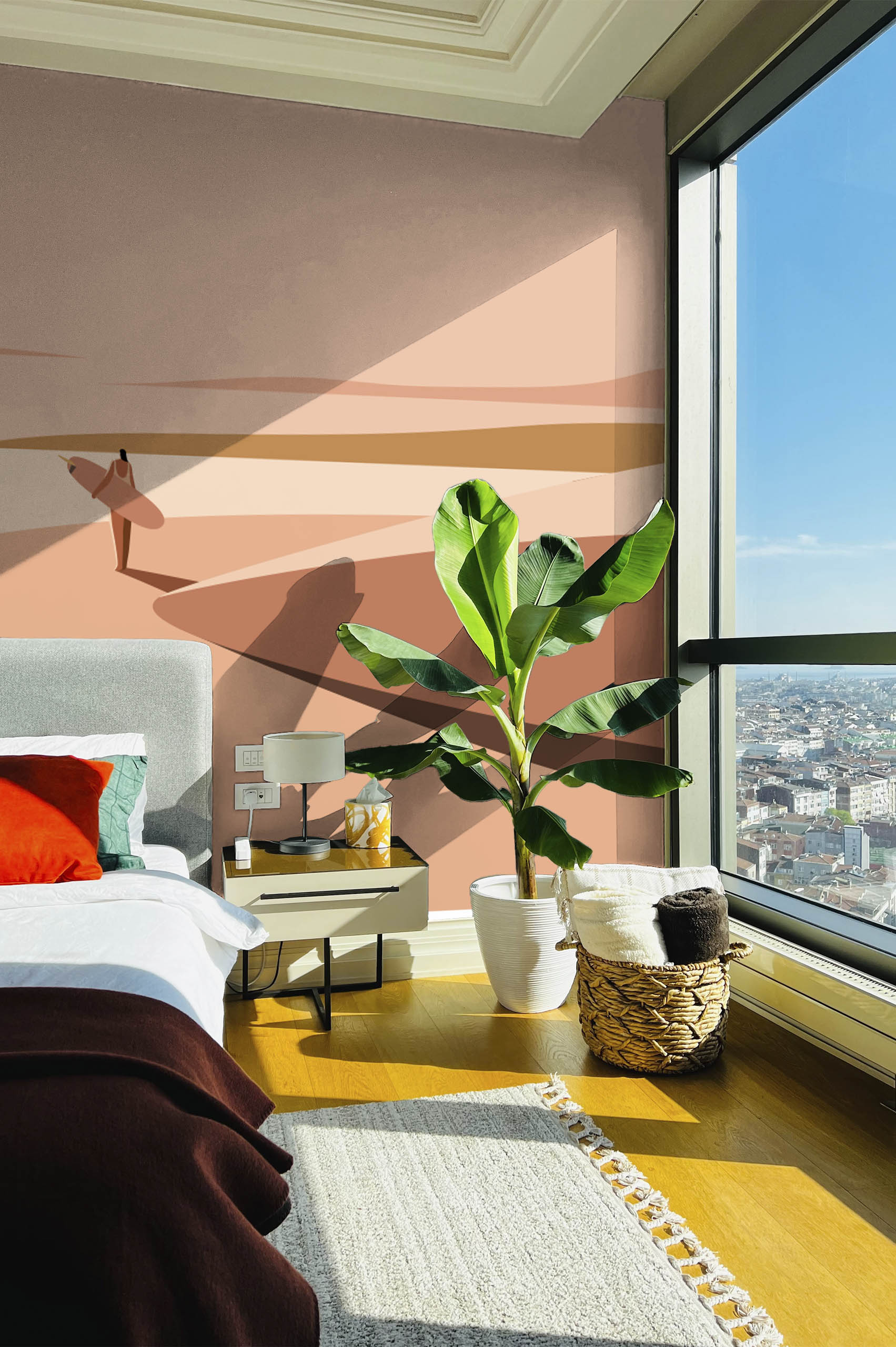 Terracotta Bedroom Wallpaper Surf Seduction Panoramic Sun Pop