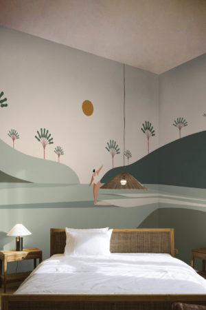 papel pintado habitaciĂłn pastel multicolor paisaje surf panorĂĄmico