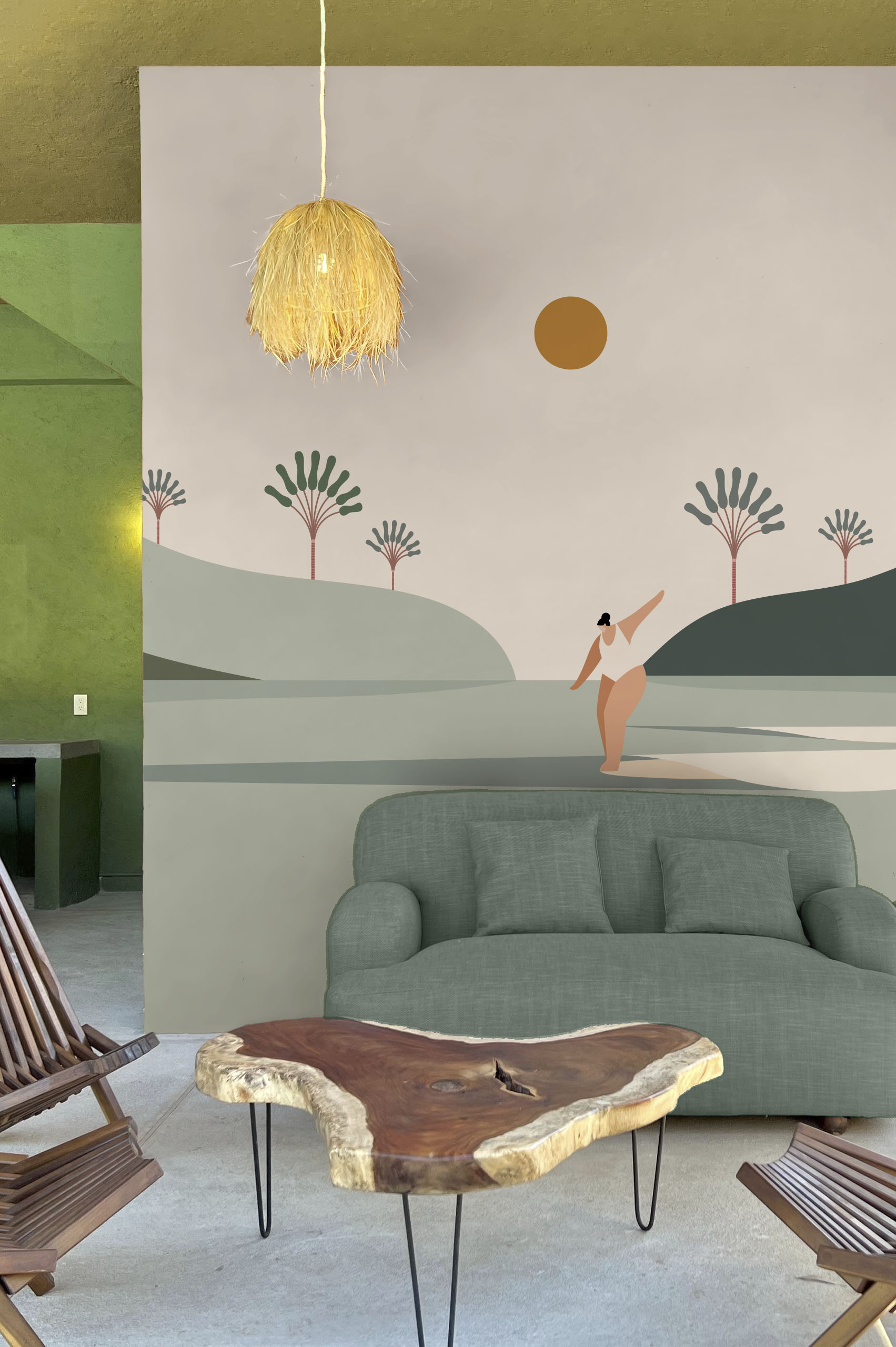 N438 Public Spaces Surf Landscape Wallpaper Multicolor Public Space Pastel Panoramic Surf Landscape Wallpaper