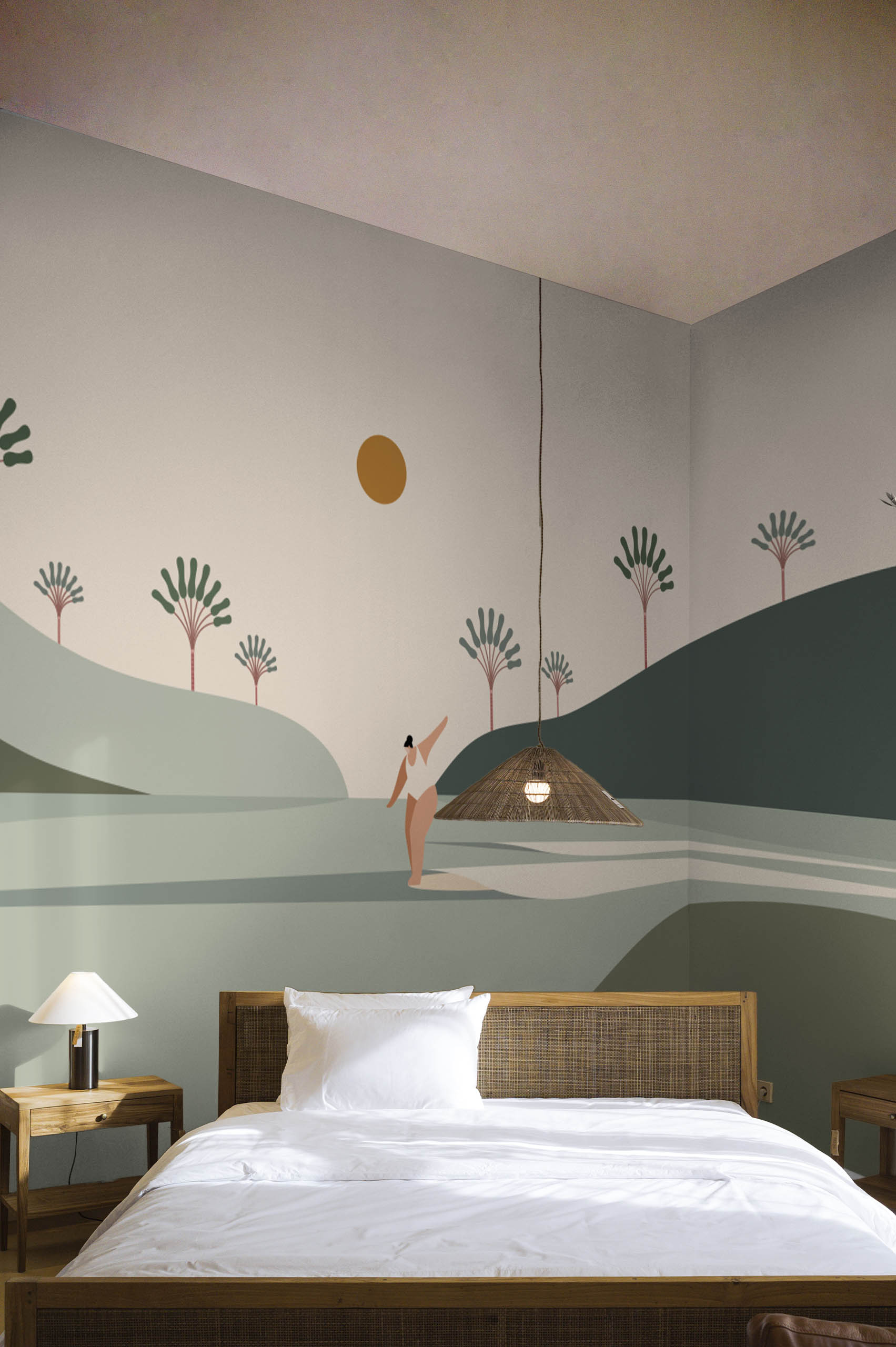 N438 Bedroom Surf Landscape Wallpaper Multicolor Pastel Panoramic Surf Landscape Wallpaper