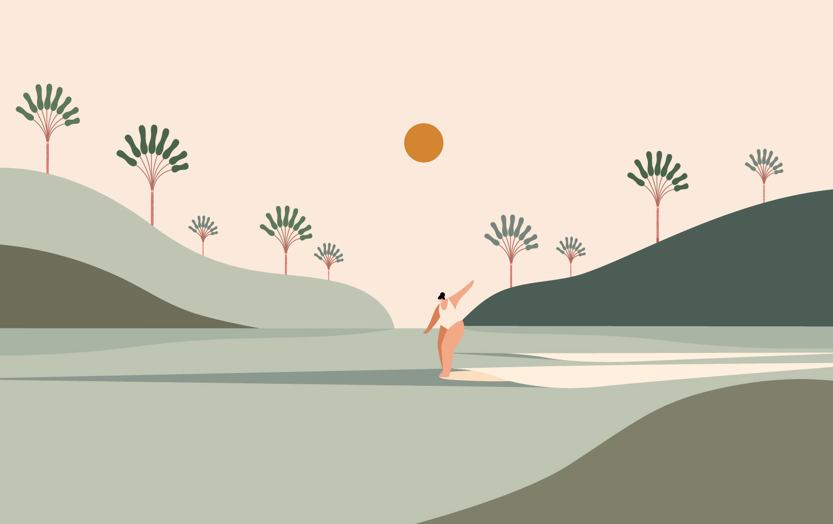 N438 Surf Landscape Wallpaper Pastel Multicolor Pattern Panoramic Surf Landscape Wallpaper