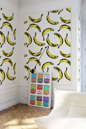 living room yellow banana pop art wallpaper
