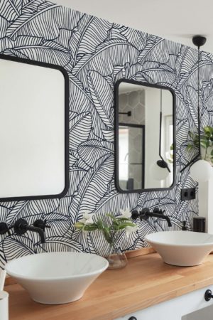 salle de bain noir papier peint Jungle de Bananier Chic végétal