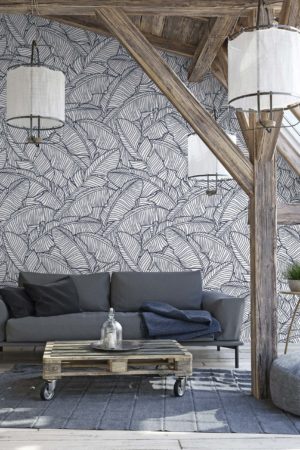 salon noir papier peint Jungle de Bananier Chic vΓ©gΓ©tal