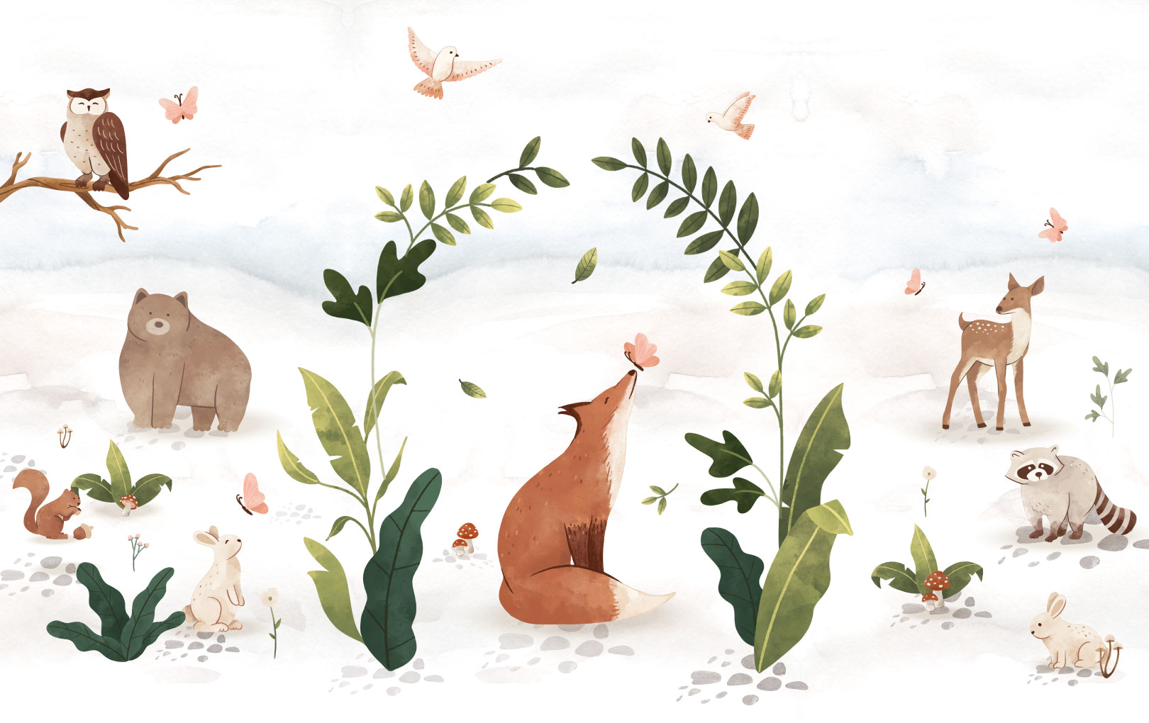 multicolor pattern panoramic wallpaper forest animals child