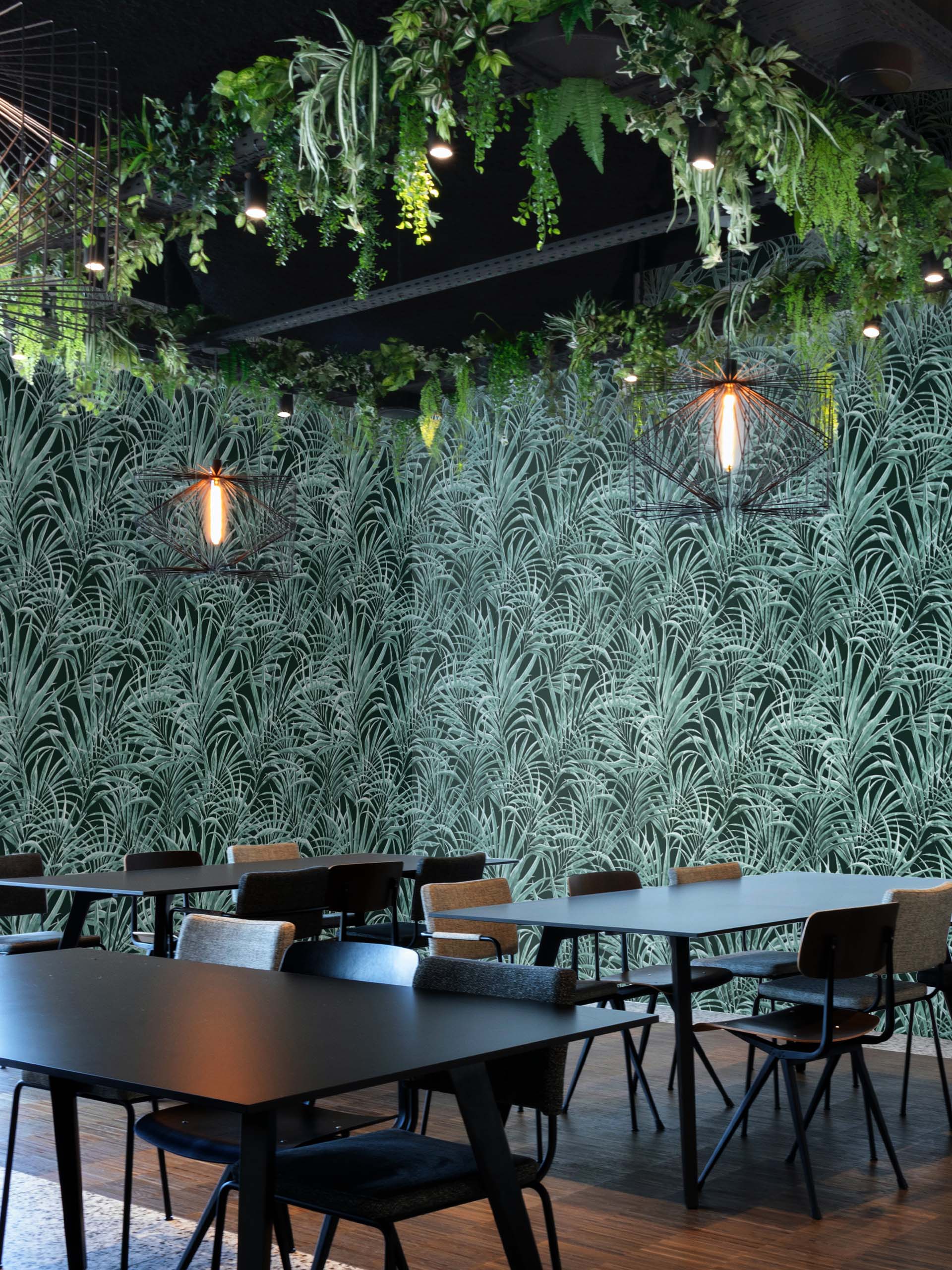 Green Public Space Wallpaper Palm Leaf Trendy Plant
