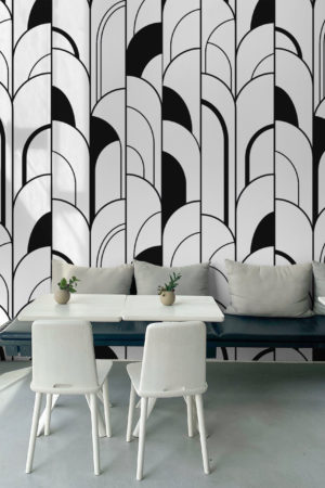 espace public noir papier peint géométrique demi arche art déco panoramique