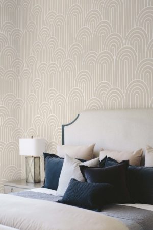 Beige Bedroom Wallpaper Semi Circular Arch Art Deco Geometric