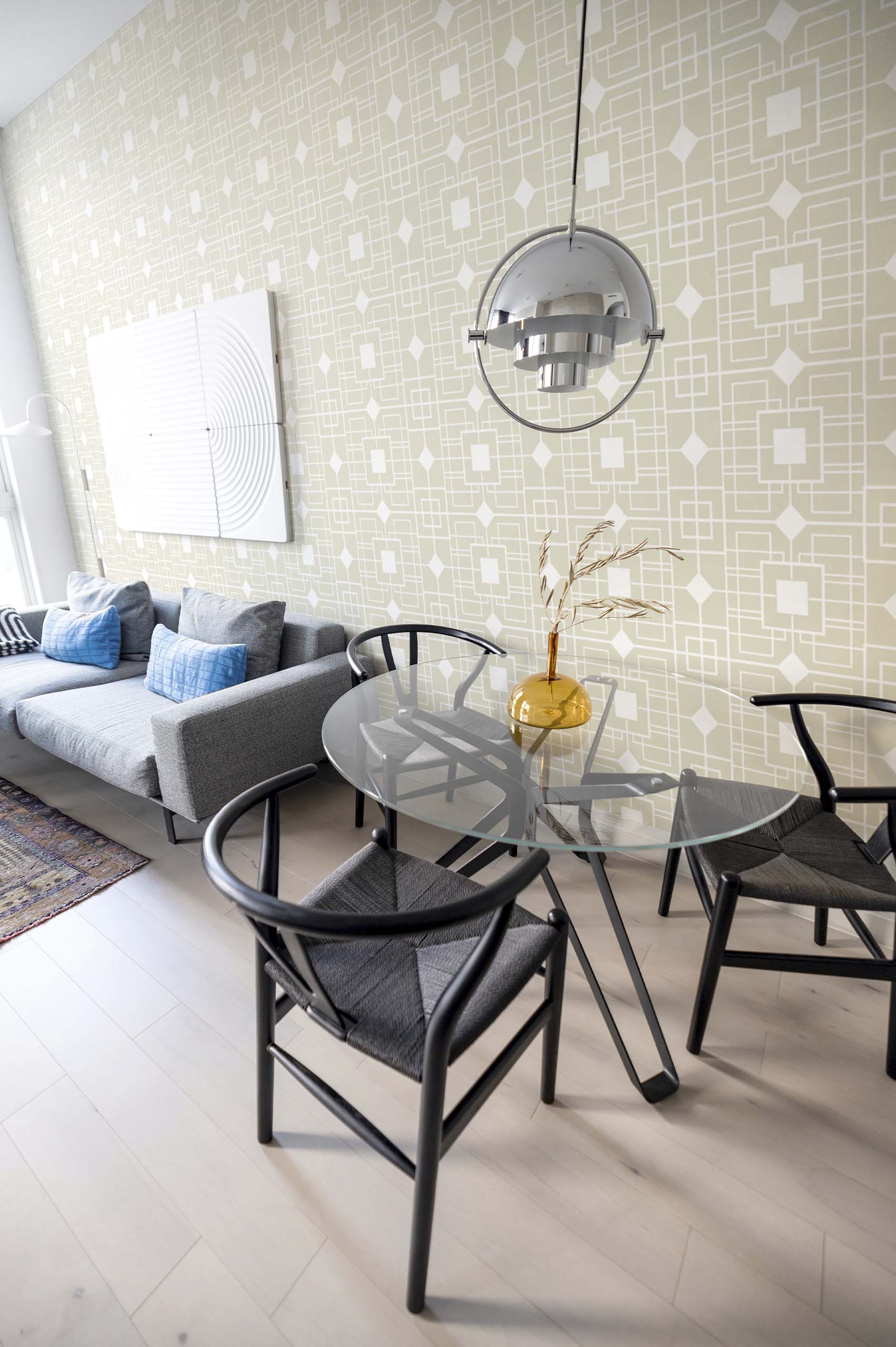 beige living room wallpaper vintage geometry panoramic square diamond