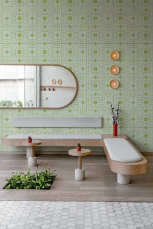 espace public vert papier peint géométrie vintage panoramique carré losange