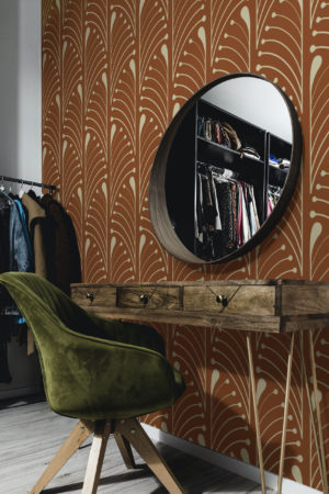 chambre terracotta papier peint demi palmettes art déco vintage