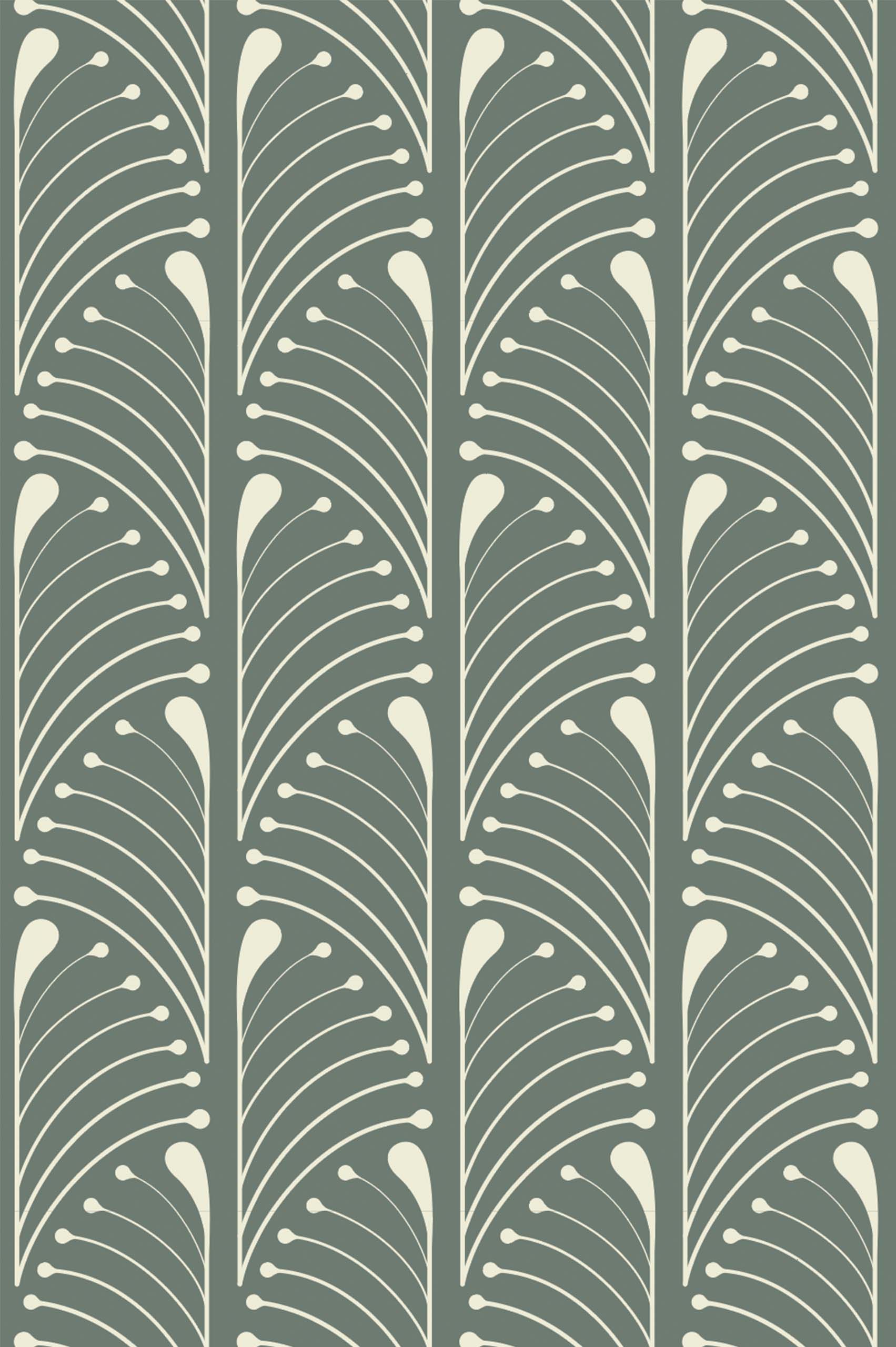 N448 Green Art Deco Palmettes Half Wallpaper Pattern Green Pattern Vintage Art Deco Half Palmettes Wallpaper
