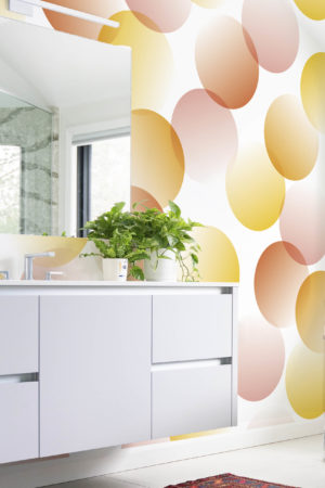 salle de bain orange papier peint sphères en dégradé pop urbain