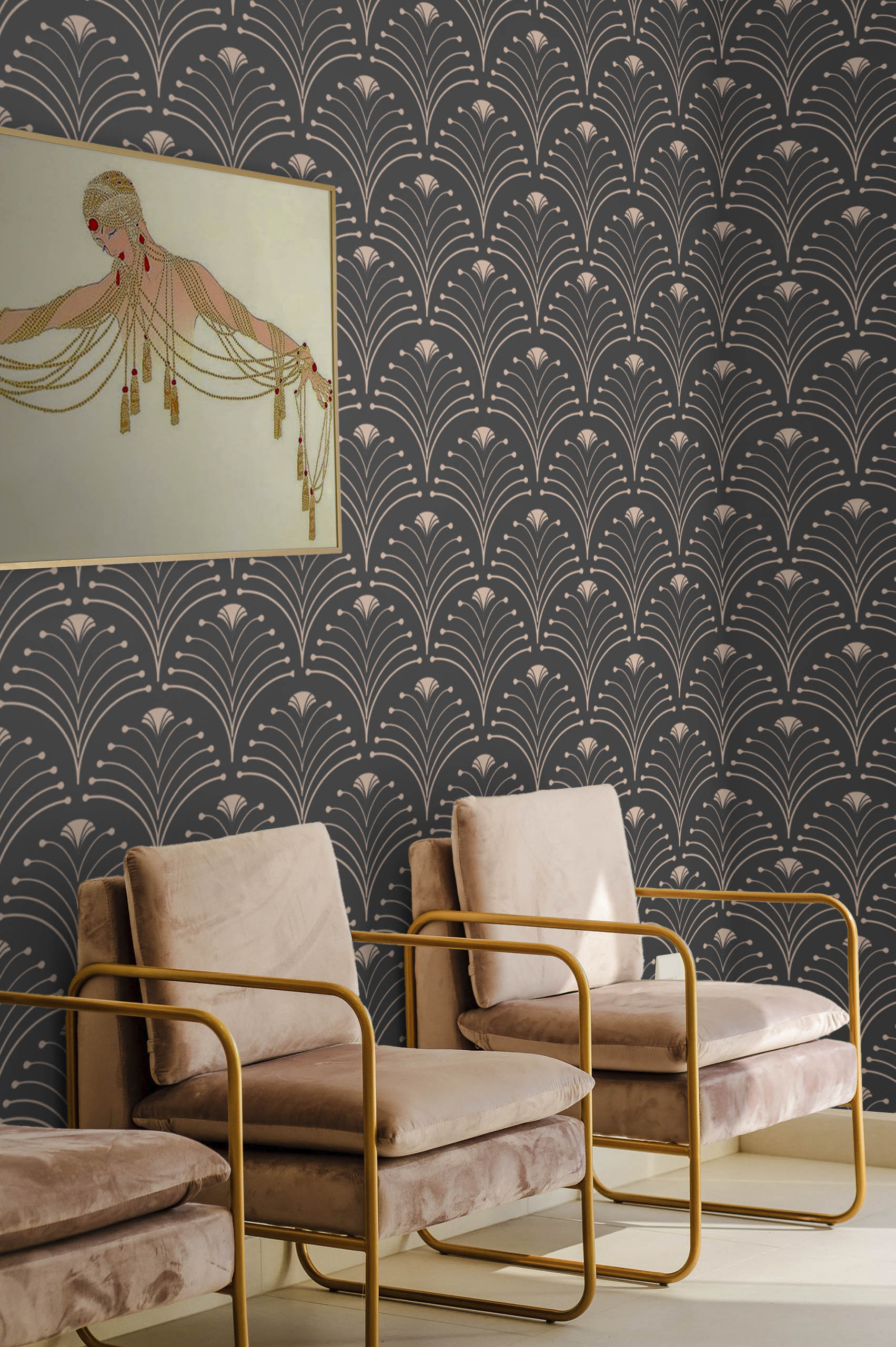 espace public gris papier peint flamboyance art déco panoramique vintage luxe