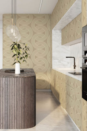 cuisine beige papier peint entrelacé vintage géométrique