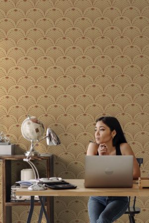 bureau terracotta papier peint flamboyance art déco panoramique vintage luxe