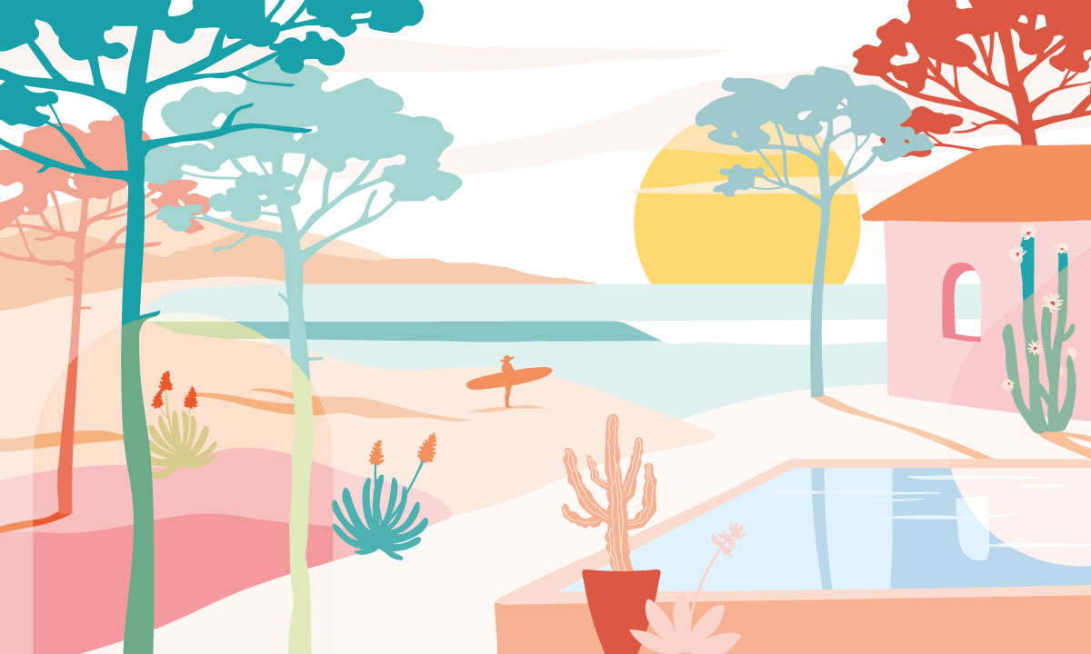 papel pintado patrón aurora junto al mar vegetación panorámica