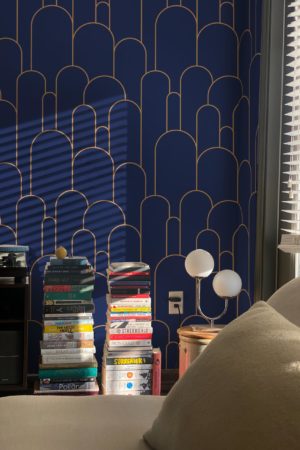 Living room blue stick wallpaper