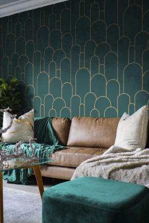salon vert papier peint colonnes de la lena géométrique