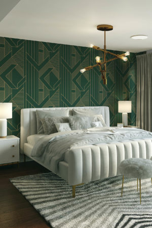 chambre vert papier peint géométrie abstraite art déco