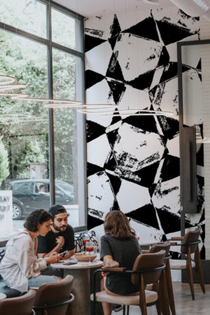 Public Space Black & White Panoramic Abstract Painting Wallpaper