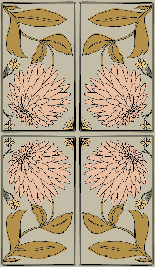 Green Pattern Art Nouveau Vintage Floral Chrysanthemum Wallpaper