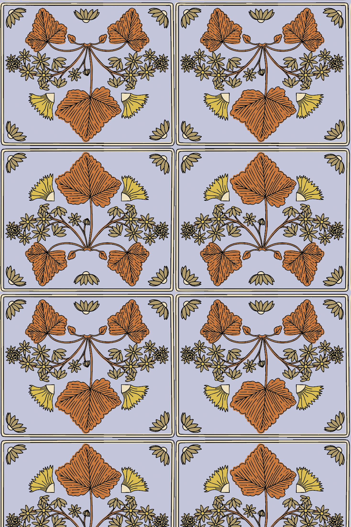 Blue pattern Vintage Art Nouveau nature wallpaper