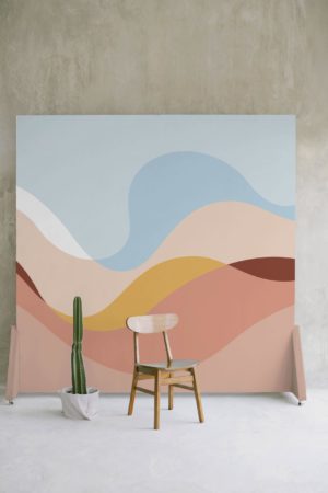 Living room orange wallpaper waves panoramic pop urban