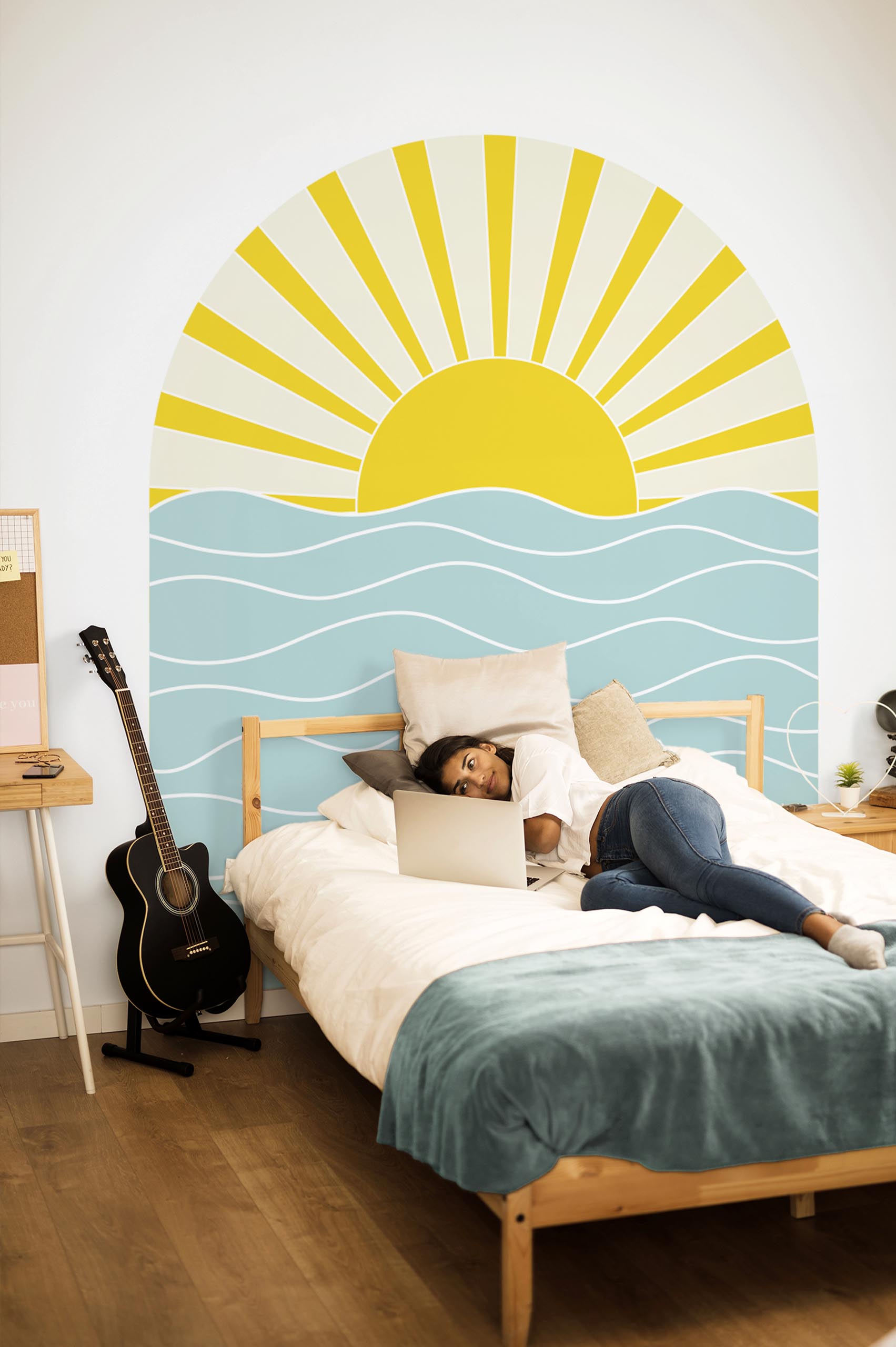 Bedroom Sunset Wallpaper on the Multicolor Geometric Ocean