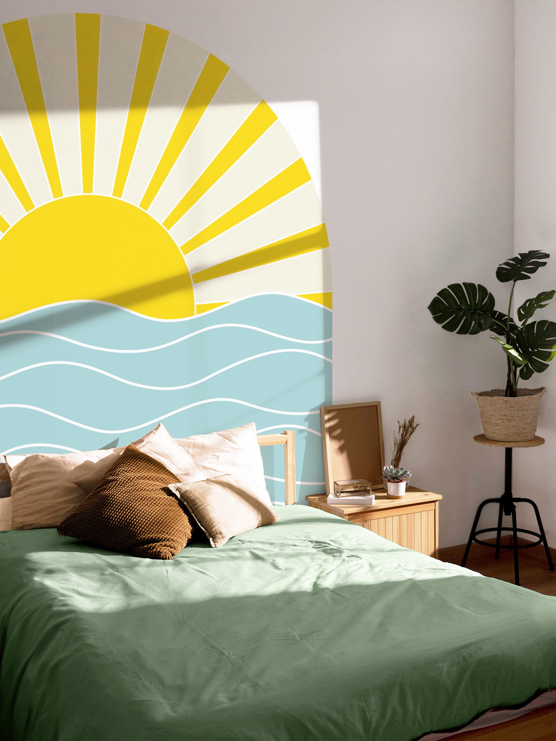 Bedroom Sunset Wallpaper on the Multicolor Geometric Ocean