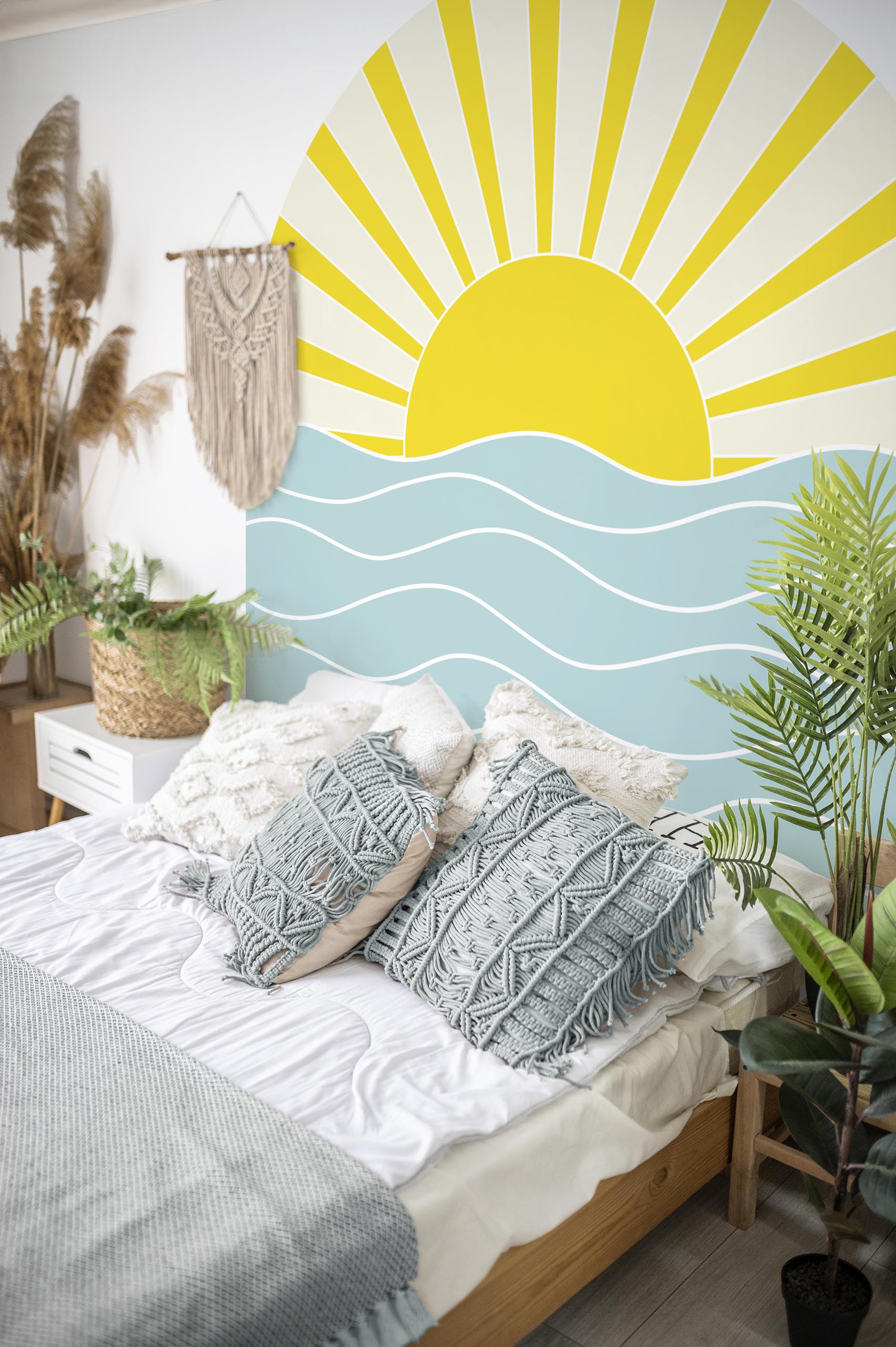 Bedroom Sunset Wallpaper on the Multicolor Geometric Ocean