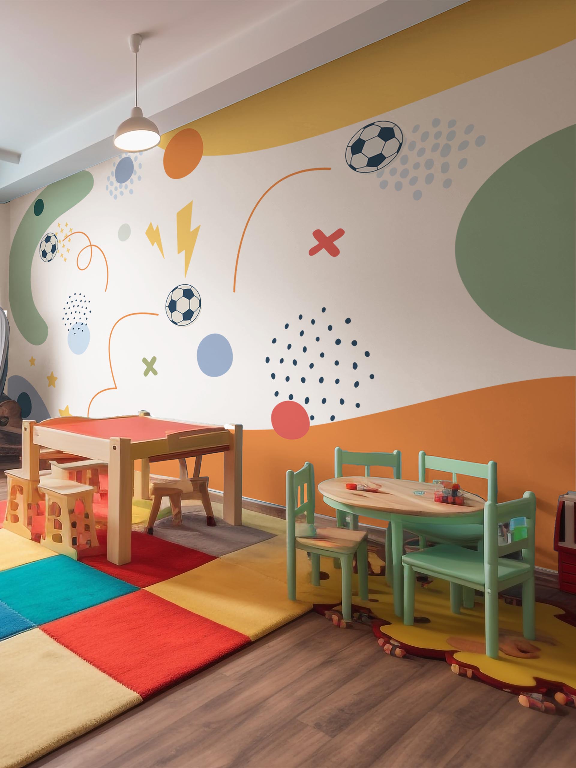 N484 Public Space Wallpaper Soccer Kids Multicolor Panoramic Public Space Wallpaper Soccer Kids Multicolor Panoramic