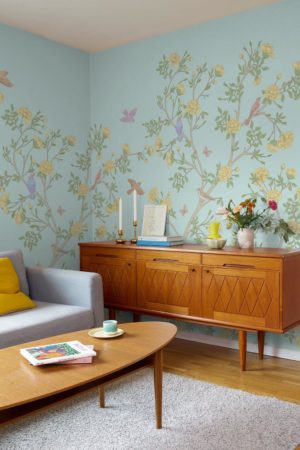 papel pintado salon chinoiserie floral planta panoramica