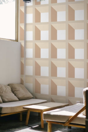 espaces publics beige papier peint quadrillage 3D géométrique profondeur carré