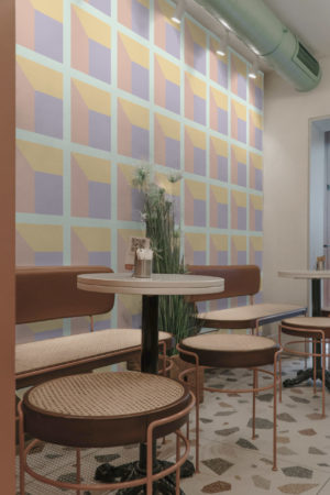 public spaces multicolor wallpaper 3D geometric grid depth square