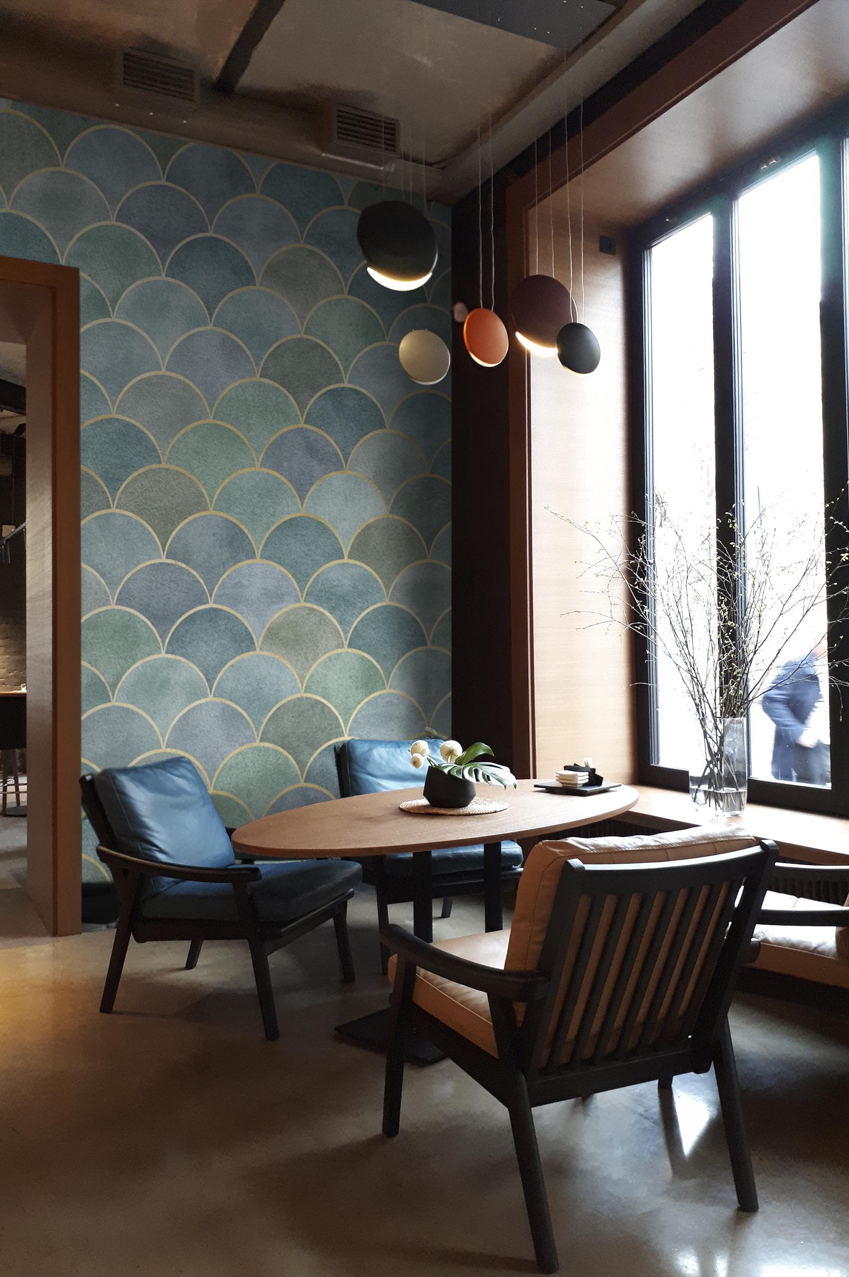 n486 papel pintado geométrico art deco en escamas espacios públicos verdes espacios públicos papel pintado geométrico verde art deco en escamas