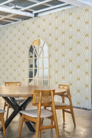 Public Space beige wallpaper geometric palmettes contemporary art deco