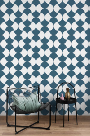 salon bleu papier peint art déco coquilles contemporain